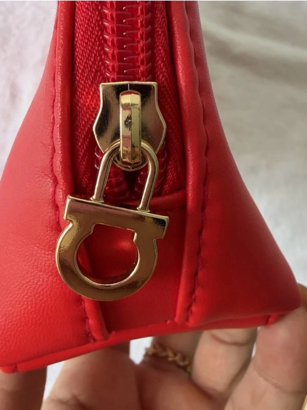 Salvatore Ferragamo Red Cosmetic Pouch with Gold Plate